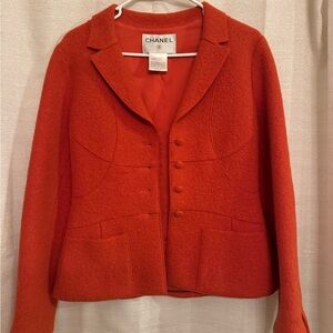 Chanel Red Blazer Classic Notched Lapel Fitted